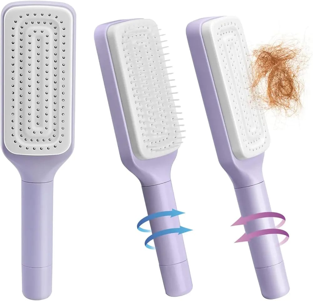 Self-cleaning hair brush features
