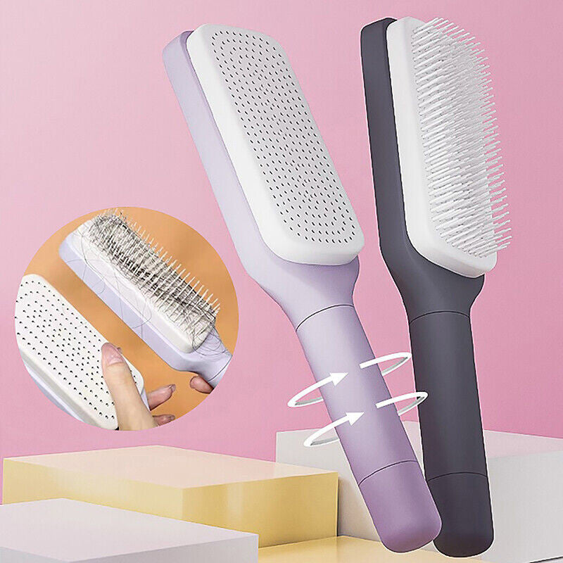 Self-cleaning hair brush features